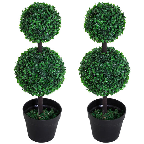 Artificial Topiary Tree Set, 2 Ball Design, Home Office Decor, Dark Green