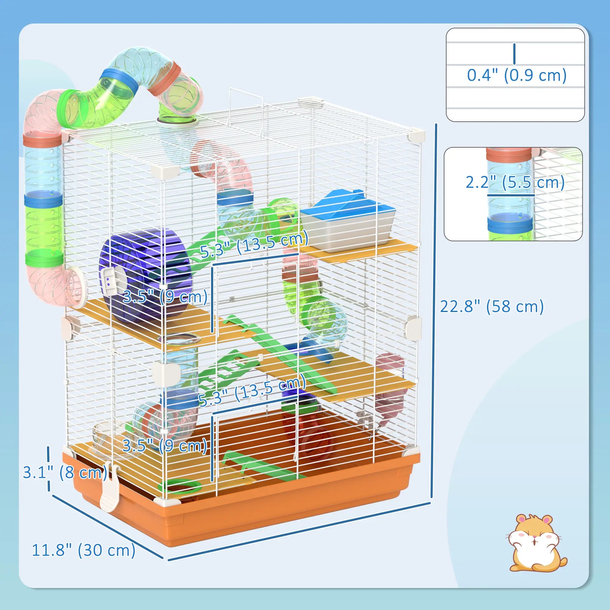 5-Tier Hamster Cage with Wheels, Tube, Water Bottle, Orange Hamster Cages at Gallery Canada