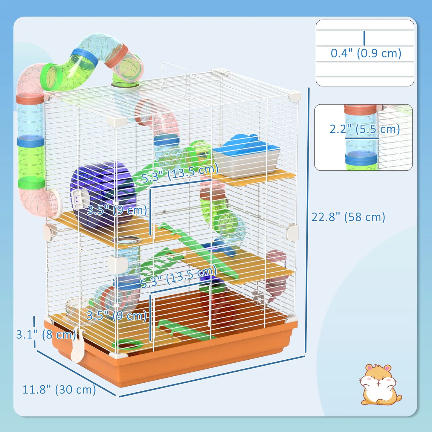 5-Tier Hamster Cage with Wheels, Tube, Water Bottle, Orange Hamster Cages at Gallery Canada