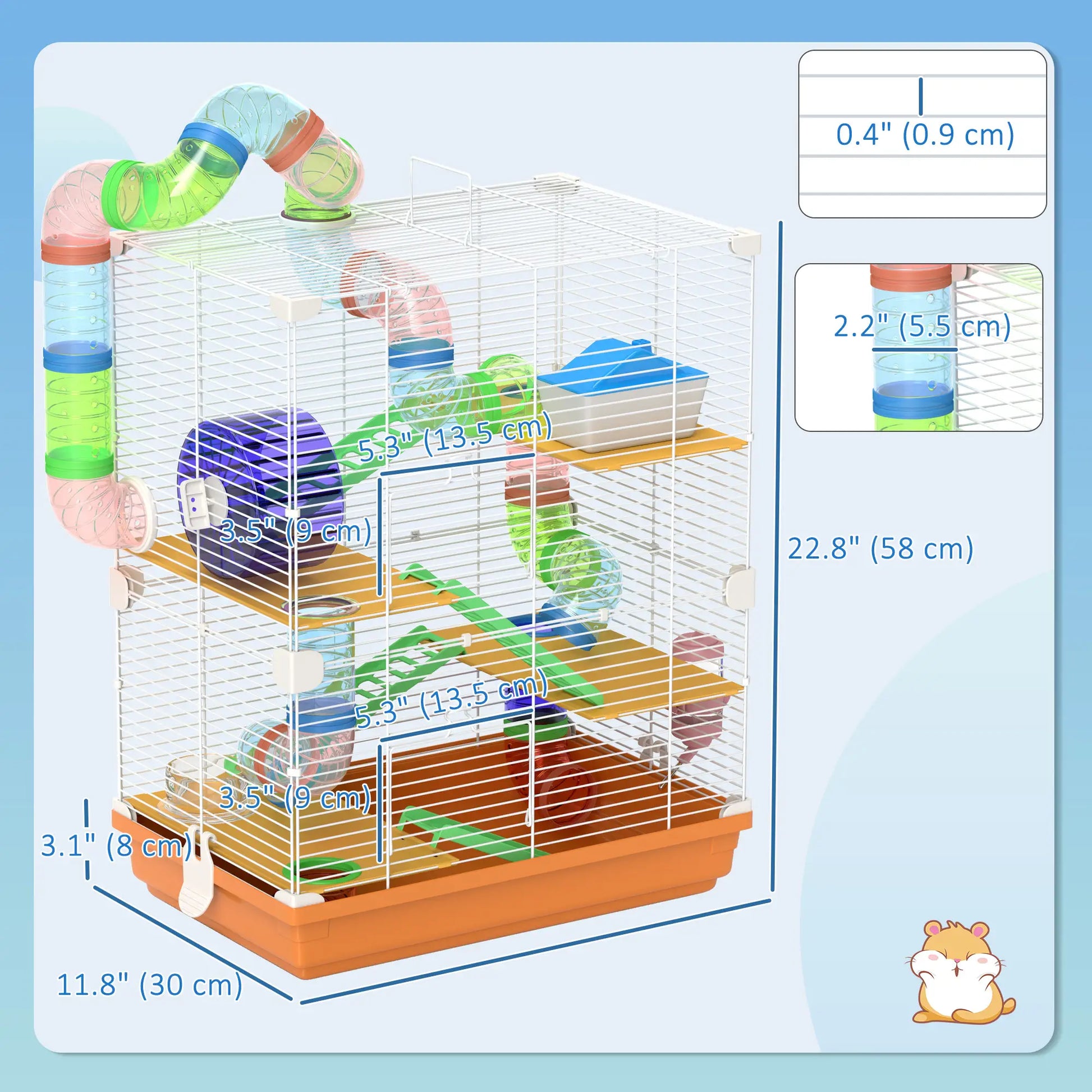 5-Tier Hamster Cage with Wheels, Tube, Water Bottle, Orange Hamster Cages at Gallery Canada