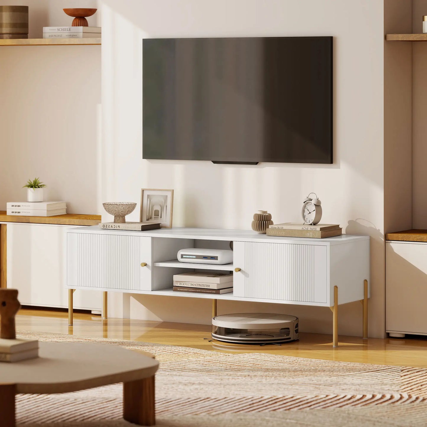 TV Stand for 65 Inch TVs, Entertainment Center with Shelves and Cabinets, White TV Stands at Gallery Canada