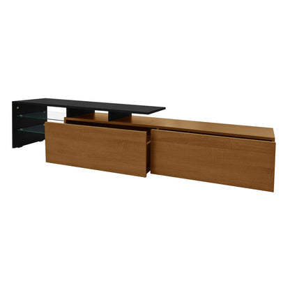 TV Stand With Glass Shelves, LED Lighting, 67" L x 13" W x 13" H, Natural, Black TV Stands at Gallery Canada