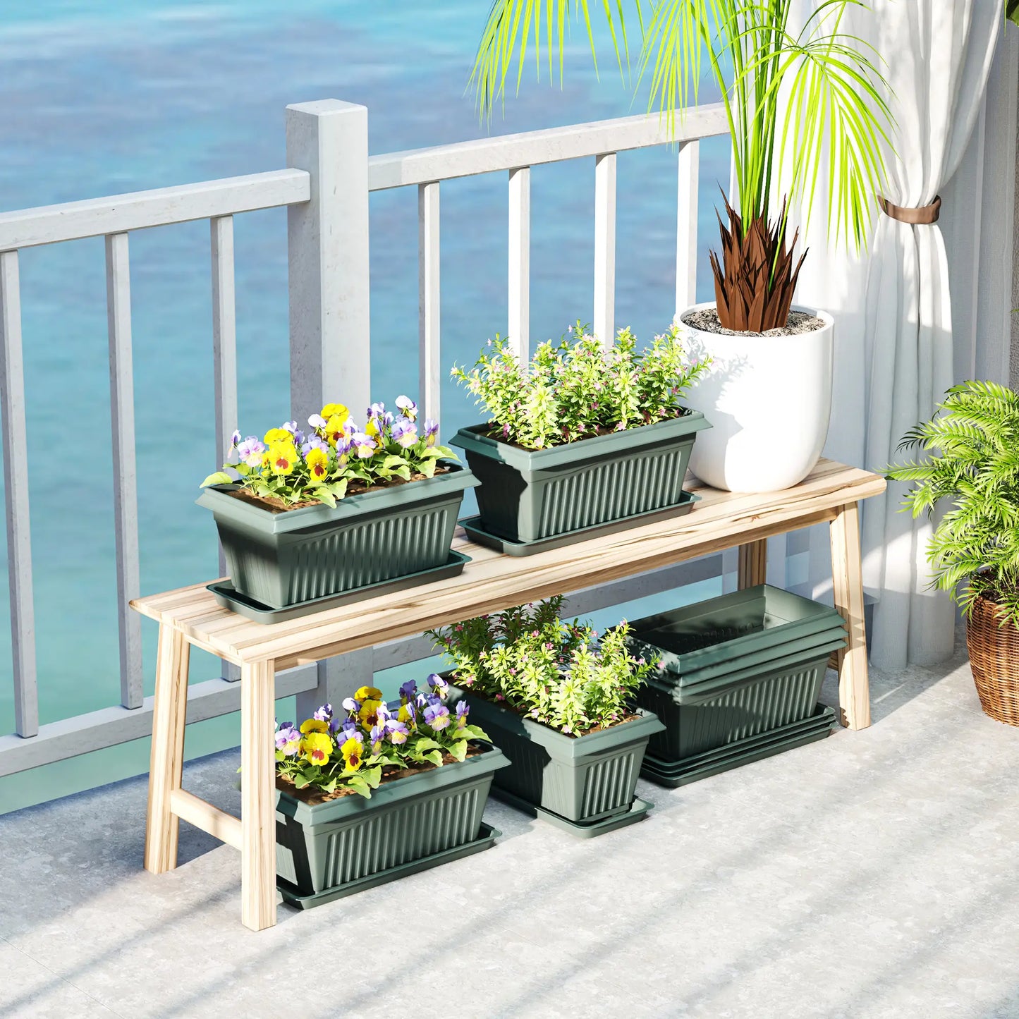7 Pack 15.7" Plastic Flower Planters, Drainage Holes, Trays, Green Garden Accessories at Gallery Canada