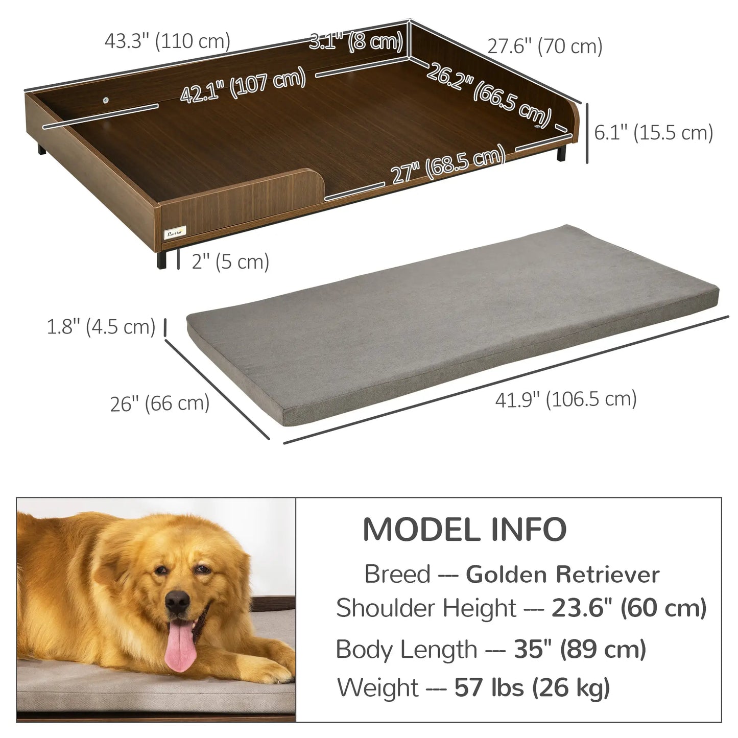 Elevated Dog Bed Frame, Furniture Style Pet Sofa, Large, Brown Elevated Dog Beds at Gallery Canada