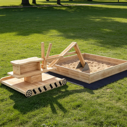 Wooden Sandbox With Digger, 72" X 35" X 22", 360° Rotating Seat Sandboxes & Accessories at Gallery Canada