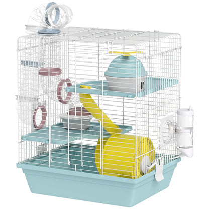 3-Level Hamster Cage With Exercise Wheel, Play Tube, Water Bottle, Blue Hamster Cages Blue at Gallery Canada
