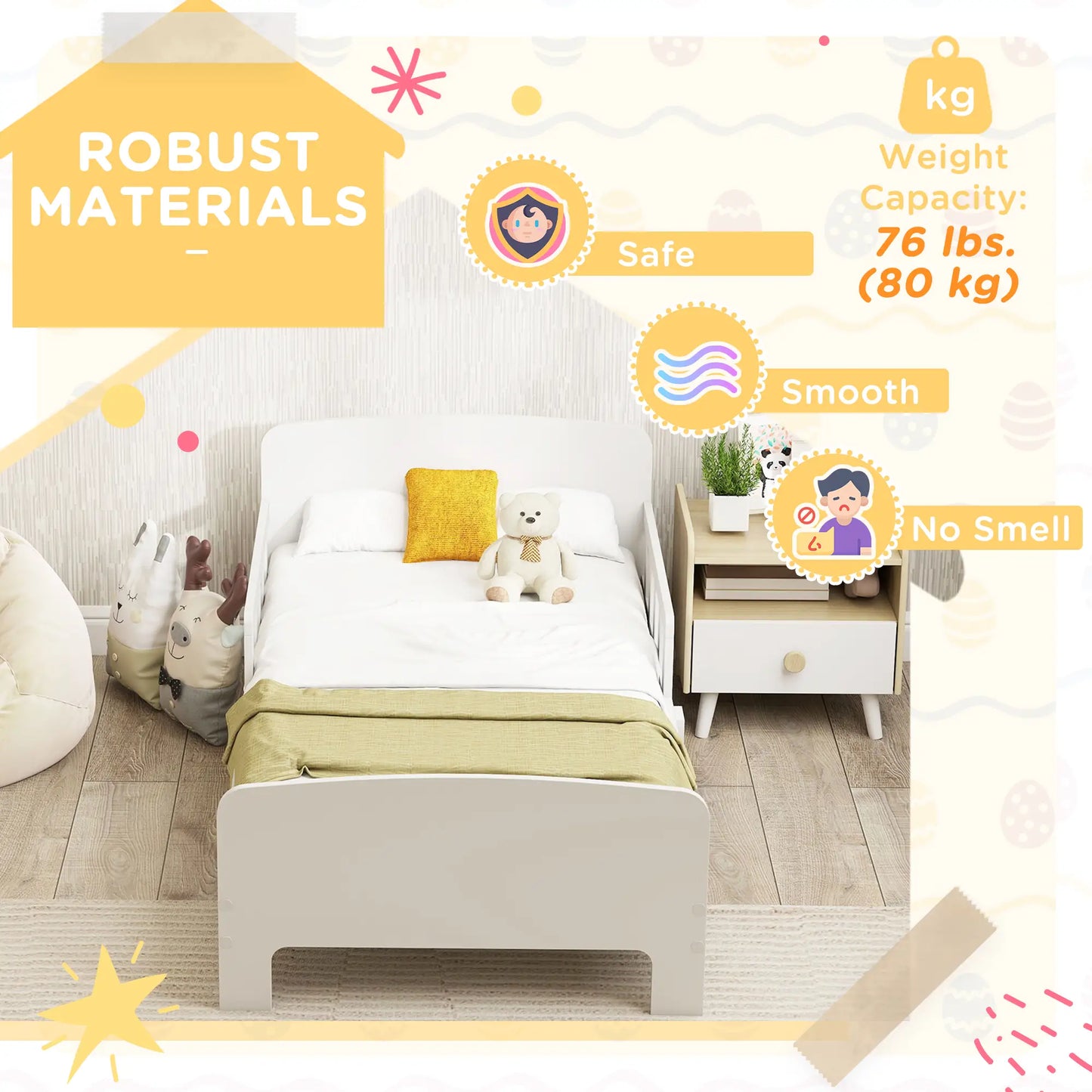 Toddler Bed with Safety Rails, Kids Bed Frame, White Kids Bedroom Furniture at Gallery Canada