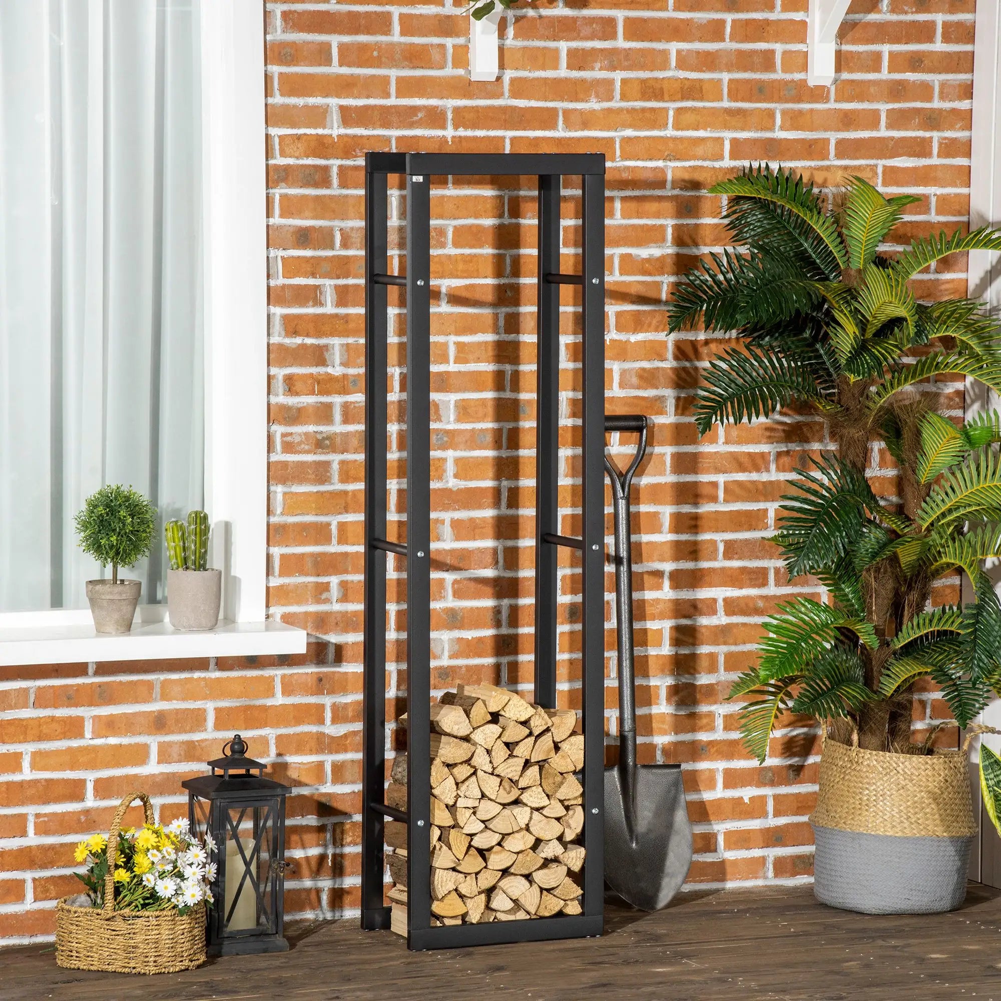 Outdoor Firewood Rack, Log Holder with Handles, 220 lbs. Capacity, 15.7