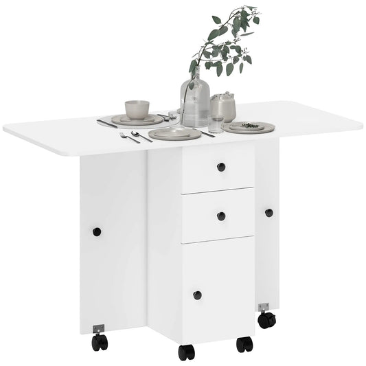 Foldable Dining Table, Rolling Kitchen Table with Storage, White Bar Tables & Dining Tables White at Gallery Canada