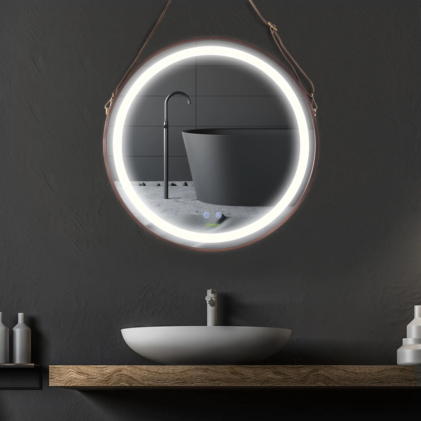 24'' Round LED Bathroom Mirror, Dimmable Anti Fog, 3 Color Temps, Rose Gold Wall Mirrors at Gallery Canada