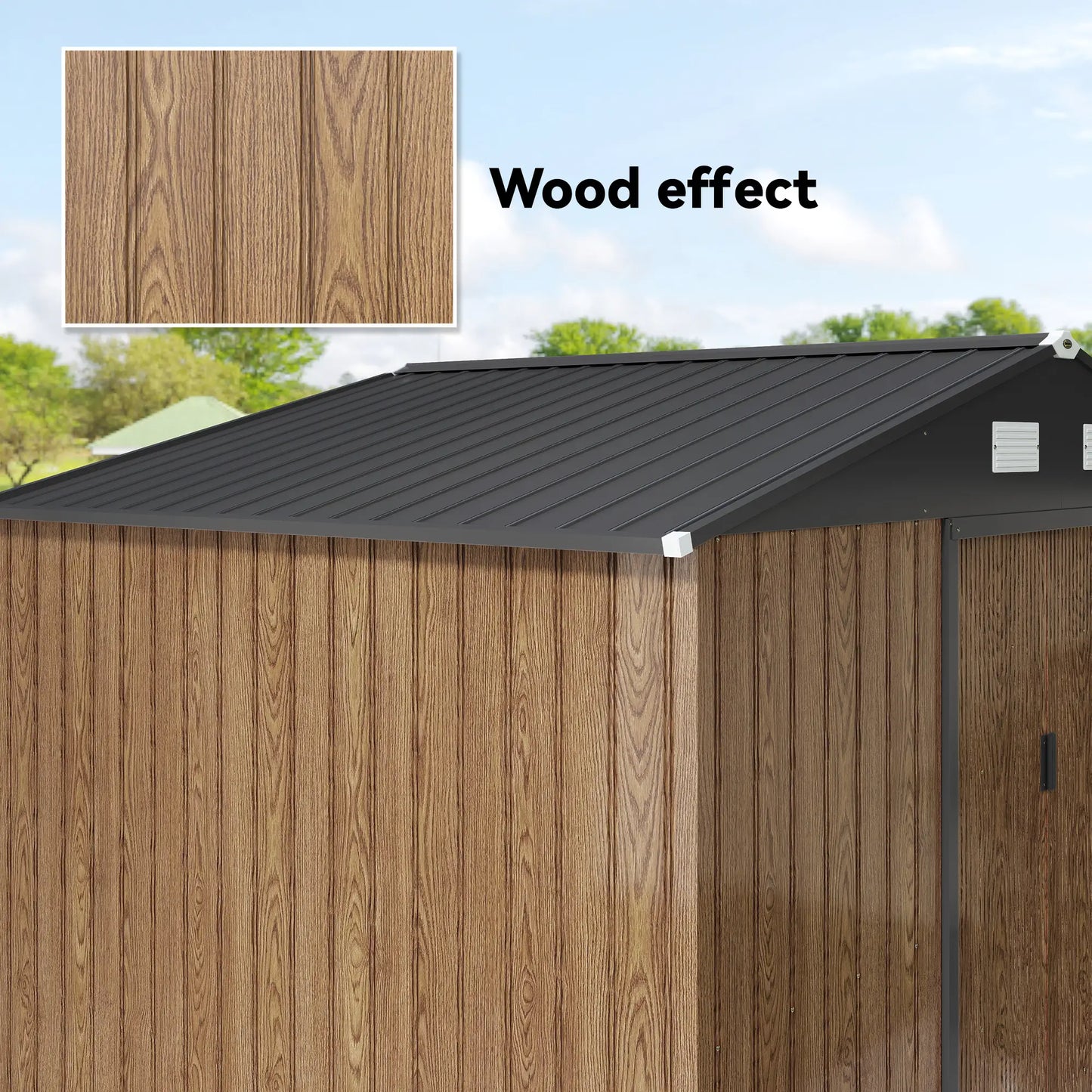 9.1'x6.4'x6.3' Garden Storage Shed, Lockable Double Doors, Vents, Teak Sheds at Gallery Canada