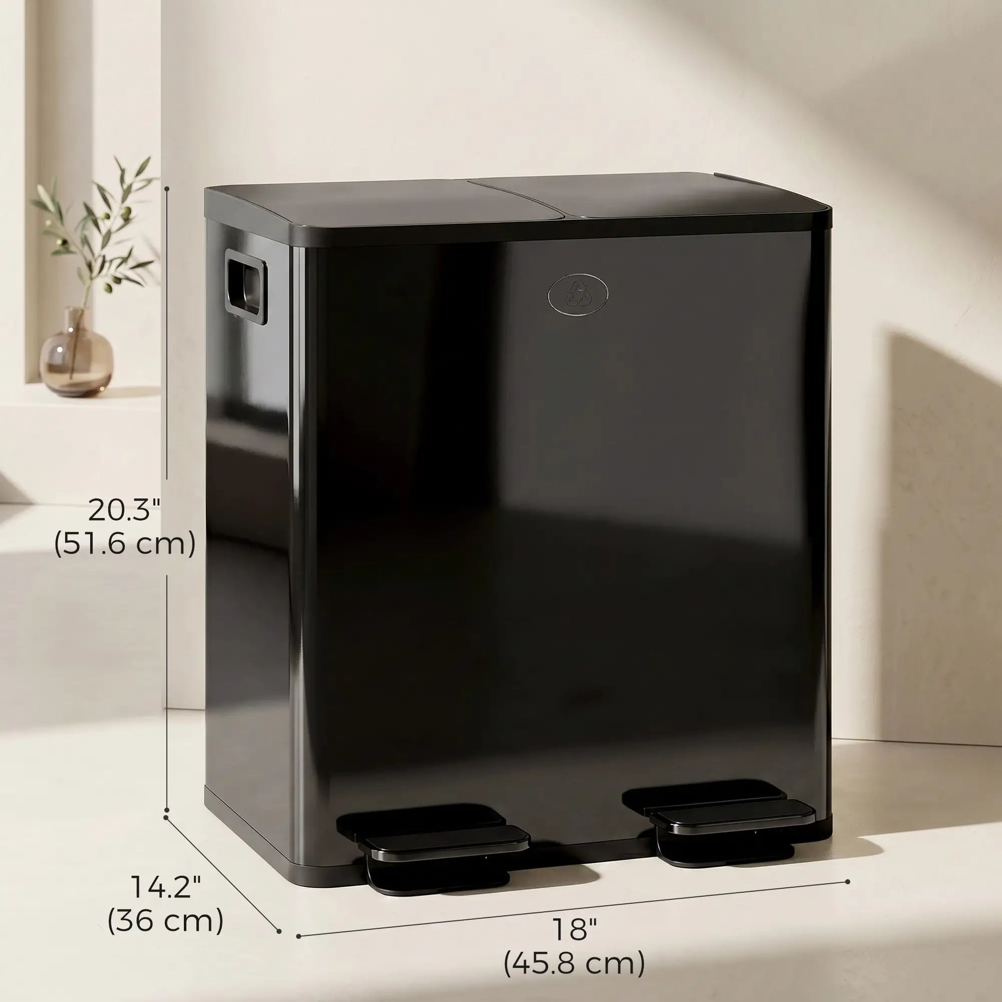 Dual Garbage Bin, Soft-Close Trash Can with Foot Pedal, 2 x 20 Liter Garbage Can with Removable Inner Buckets, Black Household Supplies at Gallery Canada