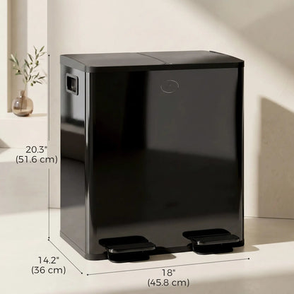 Dual Garbage Bin, Soft-Close Trash Can with Foot Pedal, 2 x 20 Liter Garbage Can with Removable Inner Buckets, Black Household Supplies at Gallery Canada