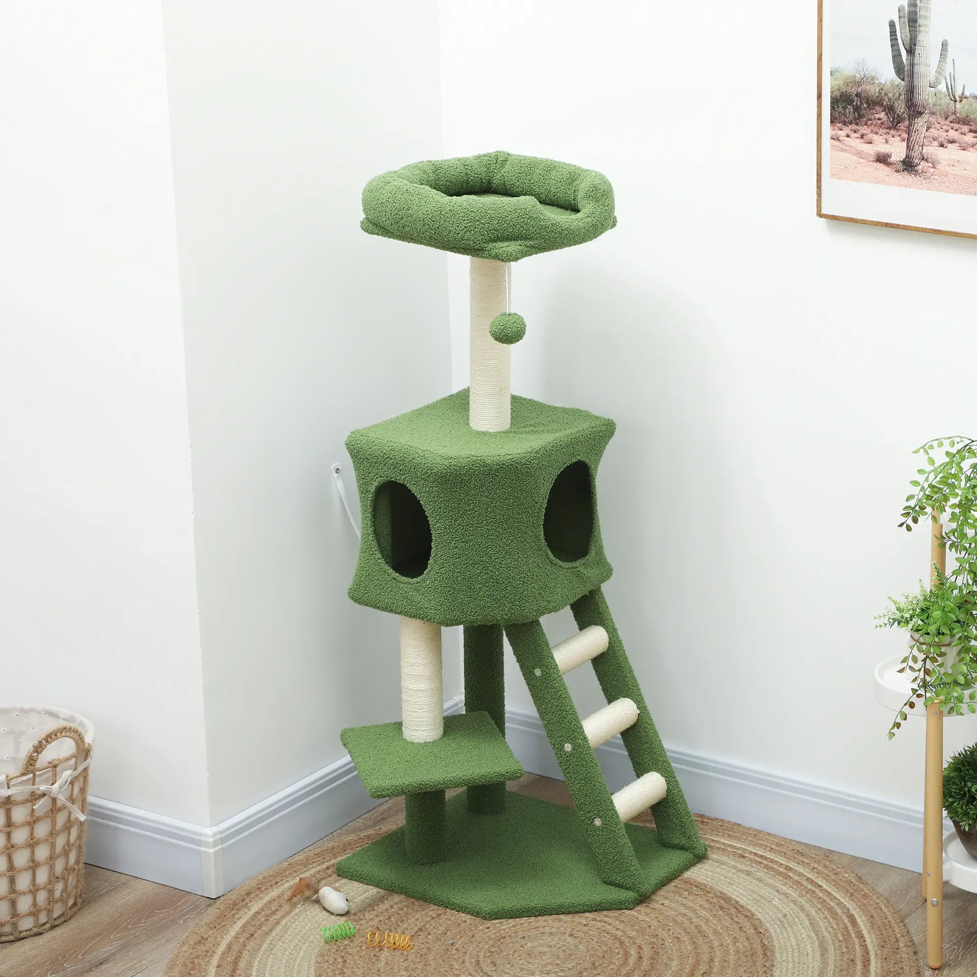 47" Tall Cat Tree Tower, Condo, Ladder, Scratching Posts, Green Cat Trees at Gallery Canada