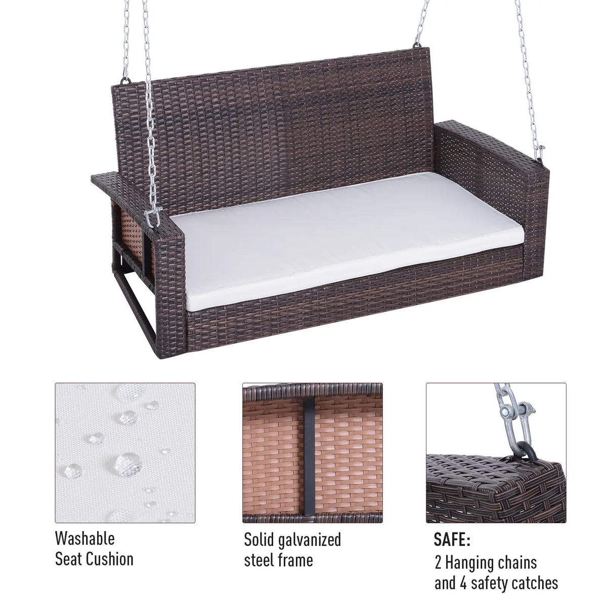2-Person Rattan Porch Swing Chair, Beige Hanging Porch Swings at Gallery Canada