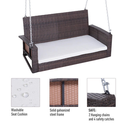 2-Person Rattan Porch Swing Chair, Beige Hanging Porch Swings at Gallery Canada