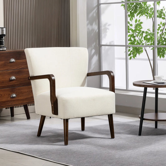 Accent Chair, Wooden Legs, Linen Fabric, Thick Padding, Cream White Accent Chairs Cream White, Brown at Gallery Canada