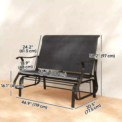 Garden Double Gliding Chair, Steel Frame, Mesh Seat Backrest, Black