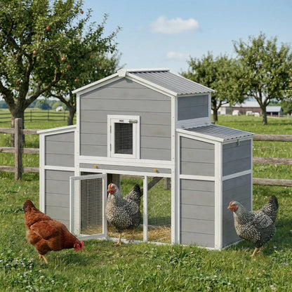 66.5" Large Chicken Coop, Wooden House, 2 Nesting Boxes, Sliding Tray, Ramp Chicken Coops at Gallery Canada