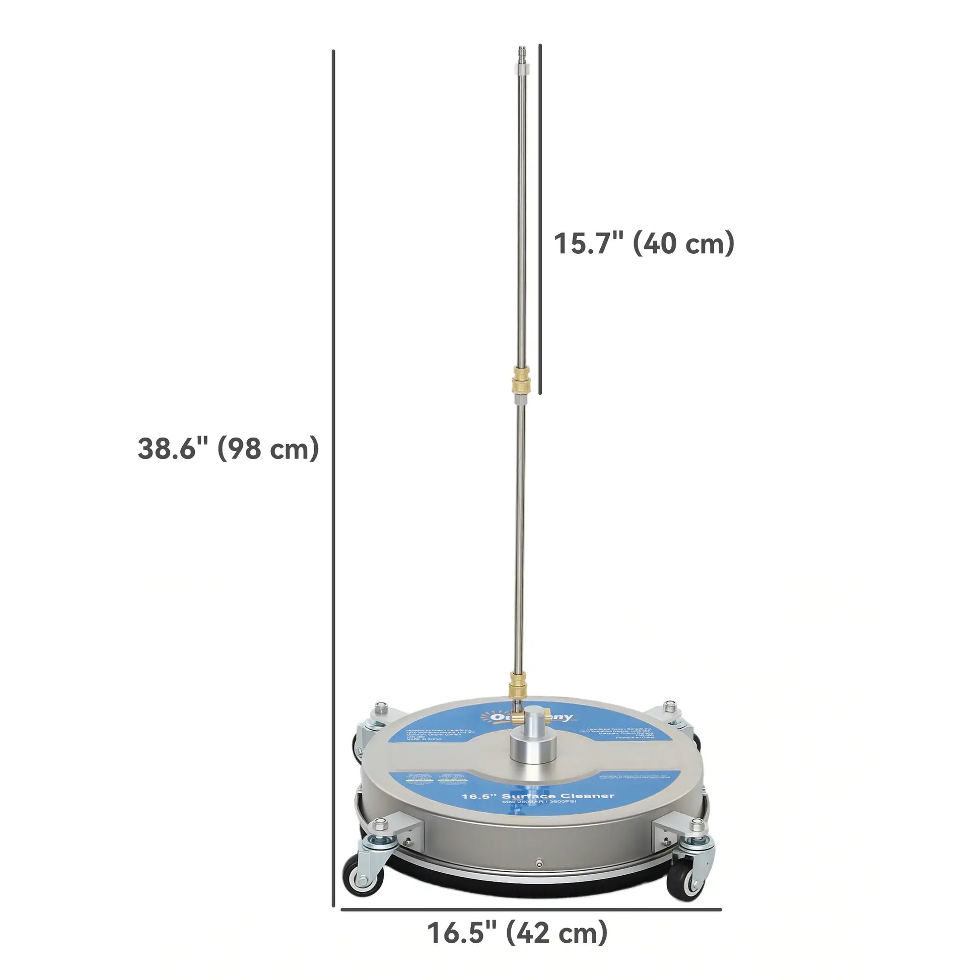 16" Pressure Washer Surface Cleaner, 4 Wheels, Stainless Steel, 1/4" Quick Connector, 2 Wands, 3600 PSI, Silver Garden Accessories at Gallery Canada