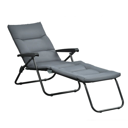 Foldable Lounge Chair, Reclining Patio Sun Lounger, 6-Position Adjustable, Grey Lounger Chairs Grey at Gallery Canada