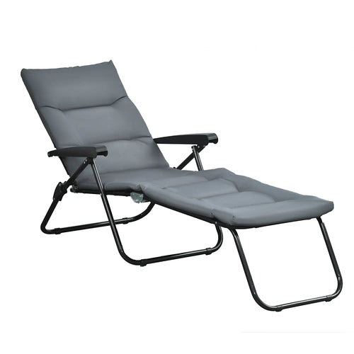 Foldable Lounge Chair, Reclining Patio Sun Lounger, 6-Position Adjustable, Grey