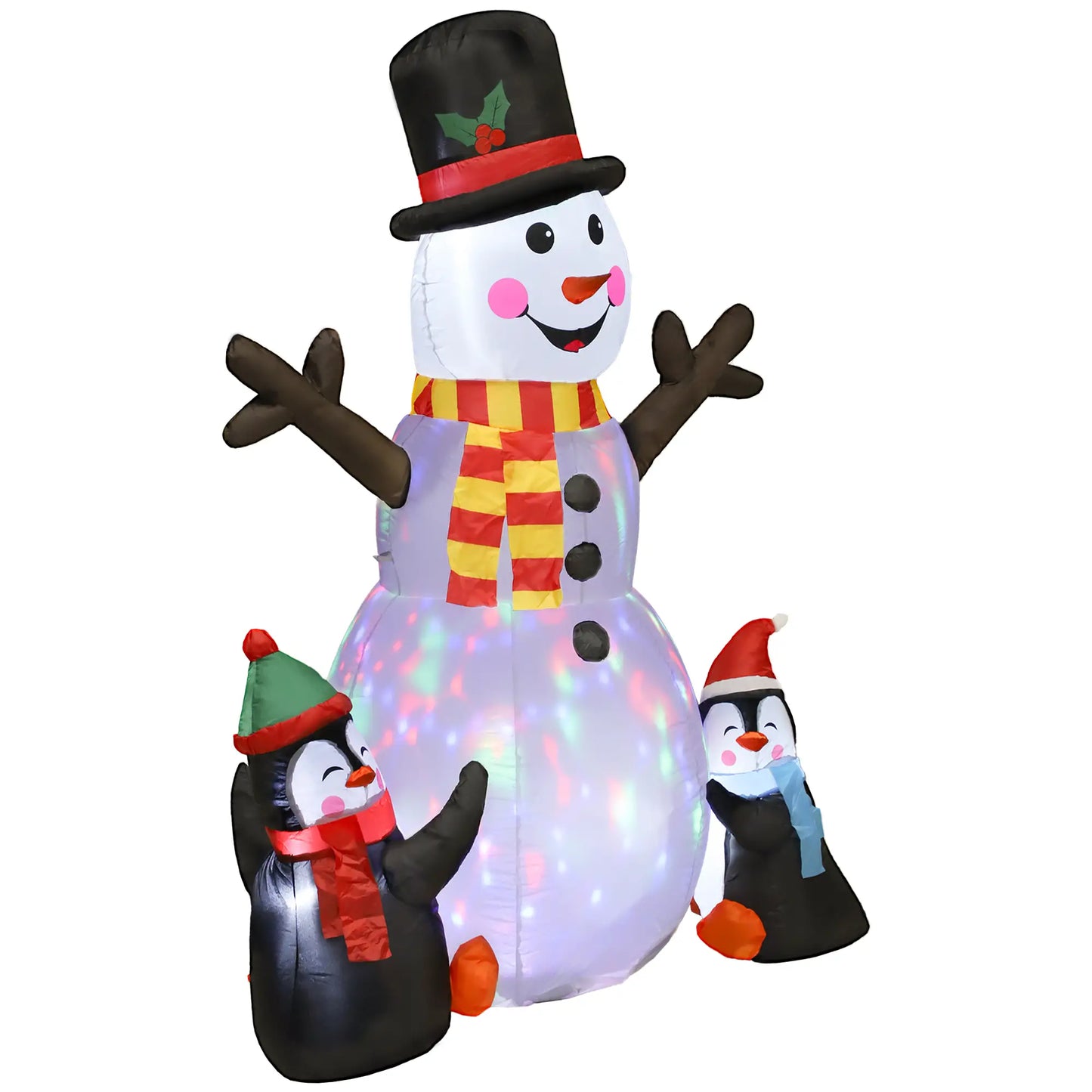 6FT Snowman Penguins Inflatable with LED Lights, Flashing Projector Christmas Inflatables White, Black, Red, Green at Gallery Canada