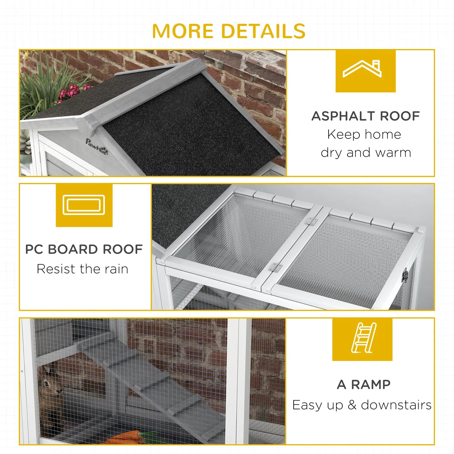 65" Wooden Rabbit Hutch, Pet Playpen with Roof, Storage Box, Grey Rabbit Hutch at Gallery Canada