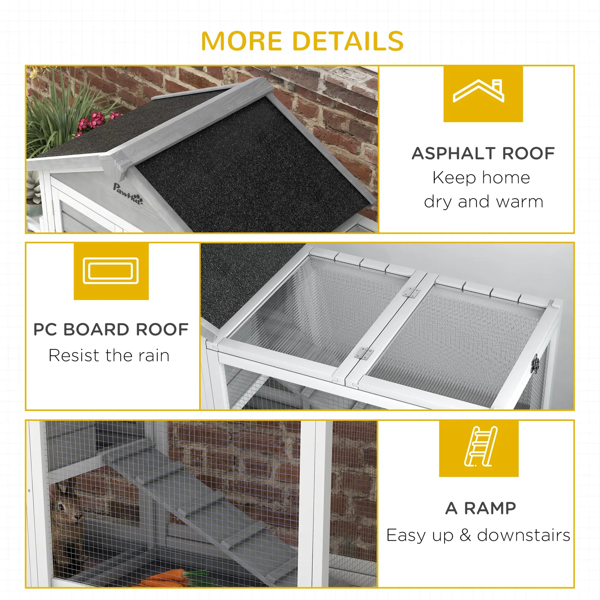 65" Wooden Rabbit Hutch, Pet Playpen with Roof, Storage Box, Grey Rabbit Hutch at Gallery Canada