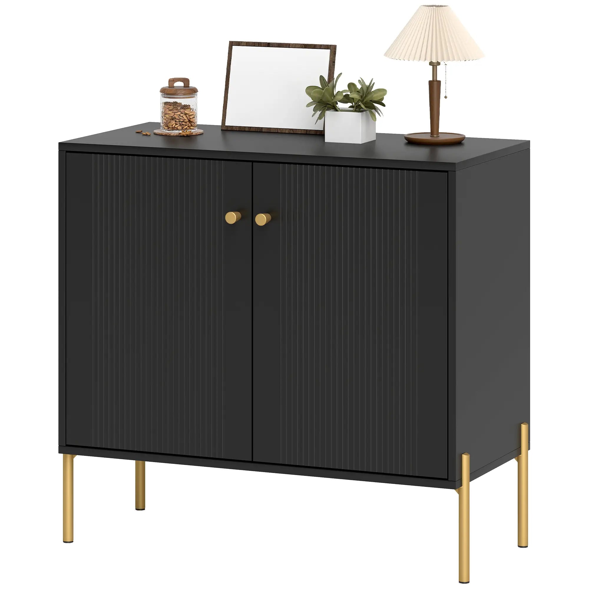 Sideboard, Modern Buffet Cabinet, Coffee Bar with Fluted Doors, Black Storage Cabinets Black, Gold at Gallery Canada