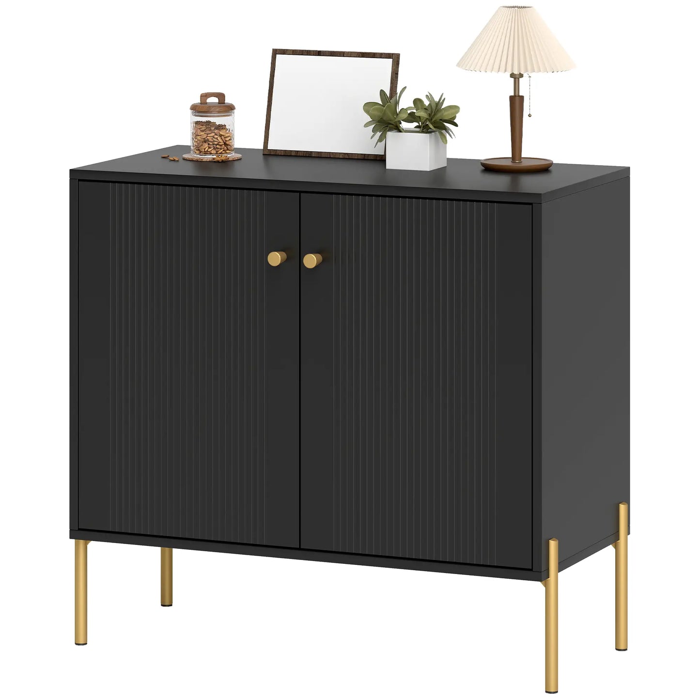 Sideboard, Modern Buffet Cabinet, Coffee Bar with Fluted Doors, Black Storage Cabinets Black, Gold at Gallery Canada