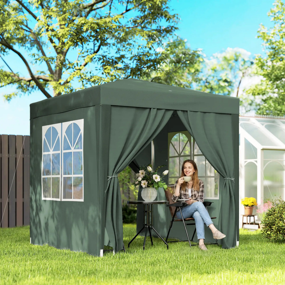 6.6'x6.6' Pop Up Canopy Tent, Instant Sun Shelter, Dark Green