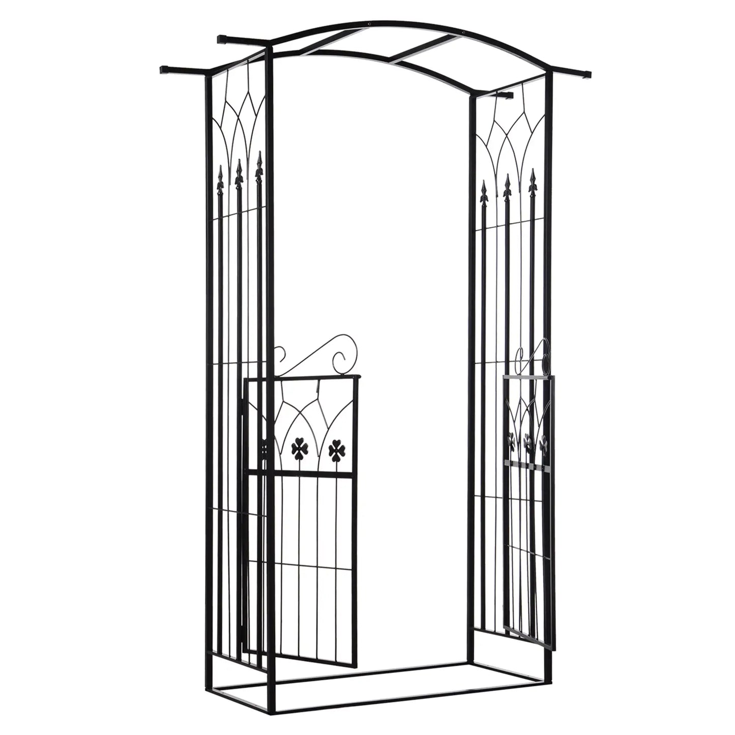 Metal Trellis Garden Arch Arbor, Lucky Leaf Clover Gate, Black Garden Arches at Gallery Canada