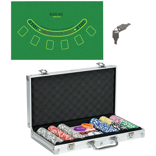 300-Piece Poker Chips Set, Mat, Chips, 2 Card Decks, Dealer, 5 Dices Game Tables Silver at Gallery Canada