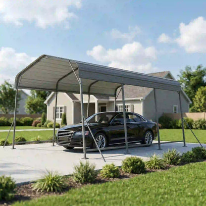 11 x 15FT Metal Carport, Heavy-Duty Canopy With Reinforced Frame, Dark Grey Car Shelters at Gallery Canada