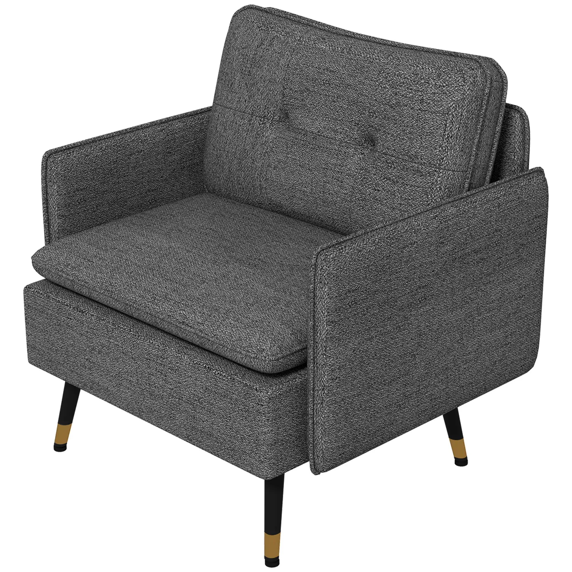 Modern Armchair, Upholstered Accent Chair, Tufted Back, Steel Legs, Dark Grey Accent Chairs Dark Grey at Gallery Canada