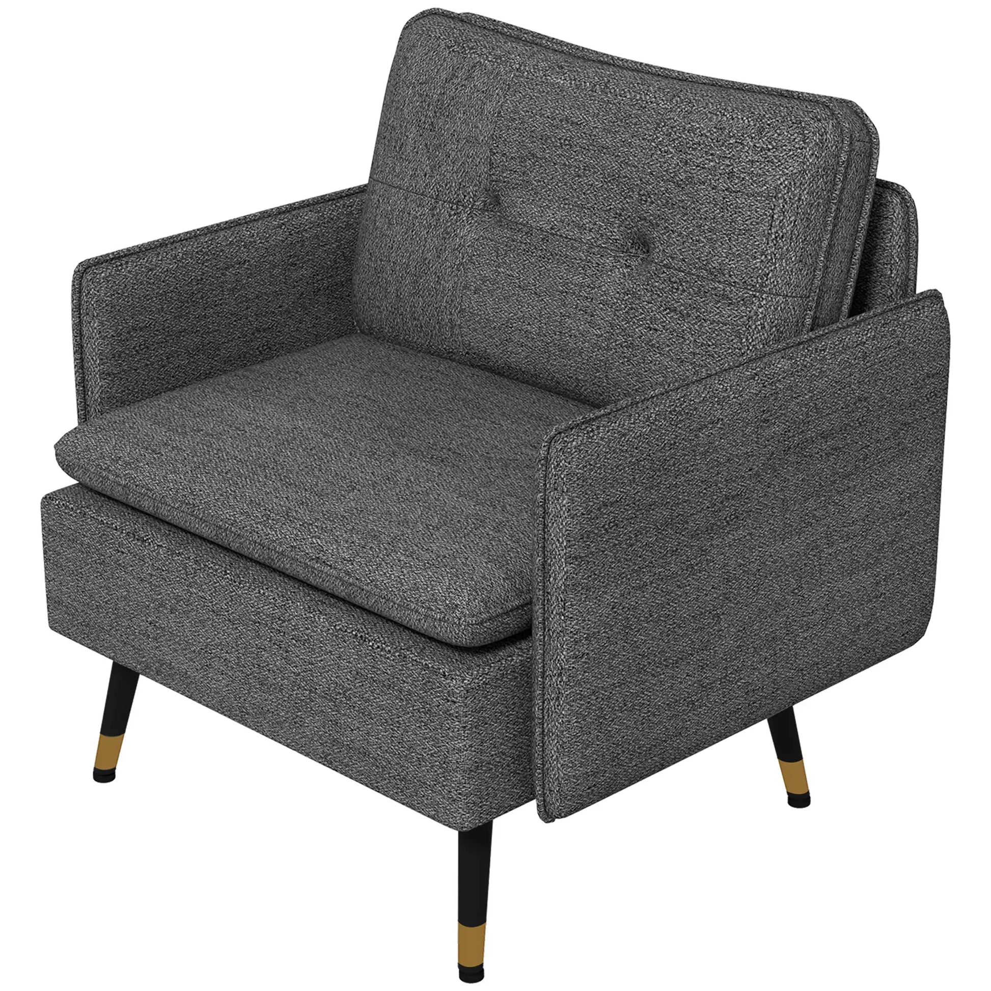Modern Armchair, Upholstered Accent Chair, Tufted Back, Steel Legs, Dark Grey Accent Chairs Dark Grey at Gallery Canada