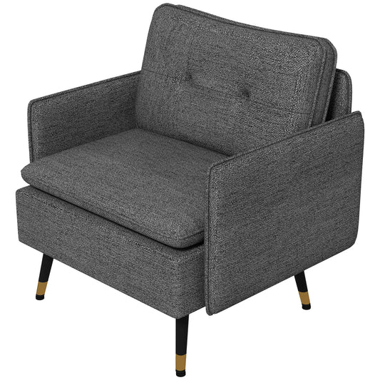 Modern Armchair, Upholstered Accent Chair, Tufted Back, Steel Legs, Dark Grey Accent Chairs Dark Grey at Gallery Canada