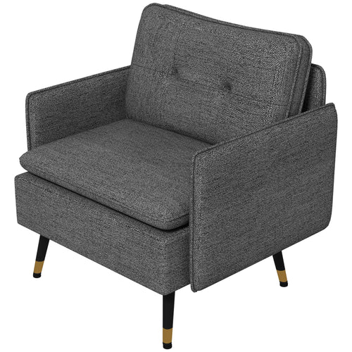 Modern Armchair, Upholstered Accent Chair, Tufted Back, Steel Legs, Dark Grey