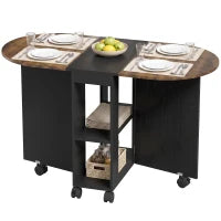 Folding Dining Table, Drop Leaf Design, 2 Shelves, 120cm, Rustic Brown, Brown