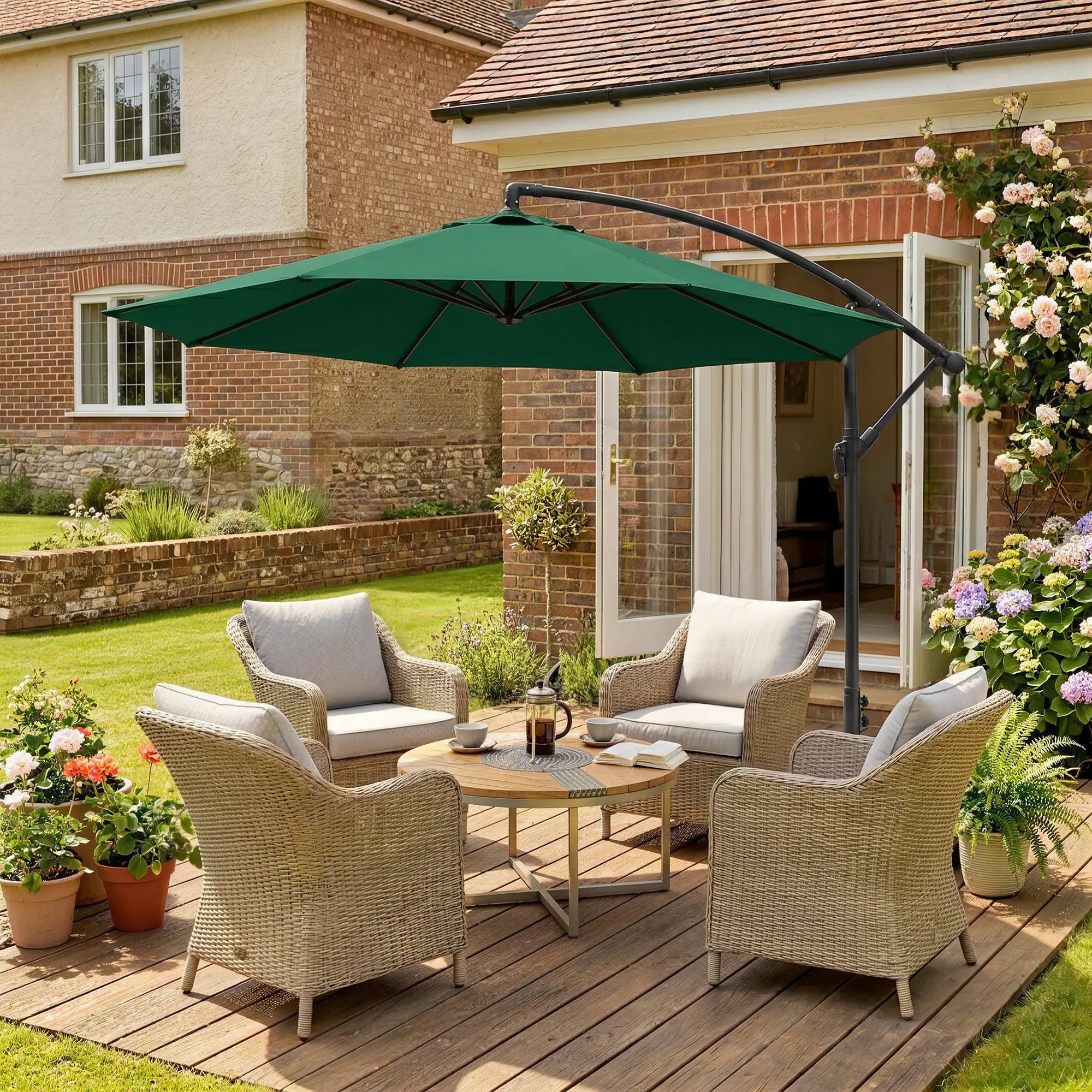 10' Deluxe Patio Umbrella, Offset Sunshade with Crank, Dark Green Cantilever Umbrellas at Gallery Canada