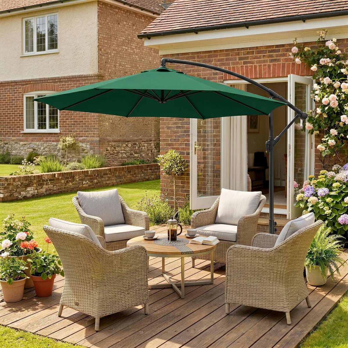 10' Deluxe Patio Umbrella, Offset Sunshade with Crank, Dark Green Cantilever Umbrellas at Gallery Canada