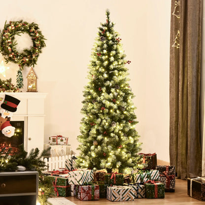 6 ft Pre-Lit Christmas Tree, LED Lights, Pine Cones, Red Berries Pencil Christmas Trees at Gallery Canada