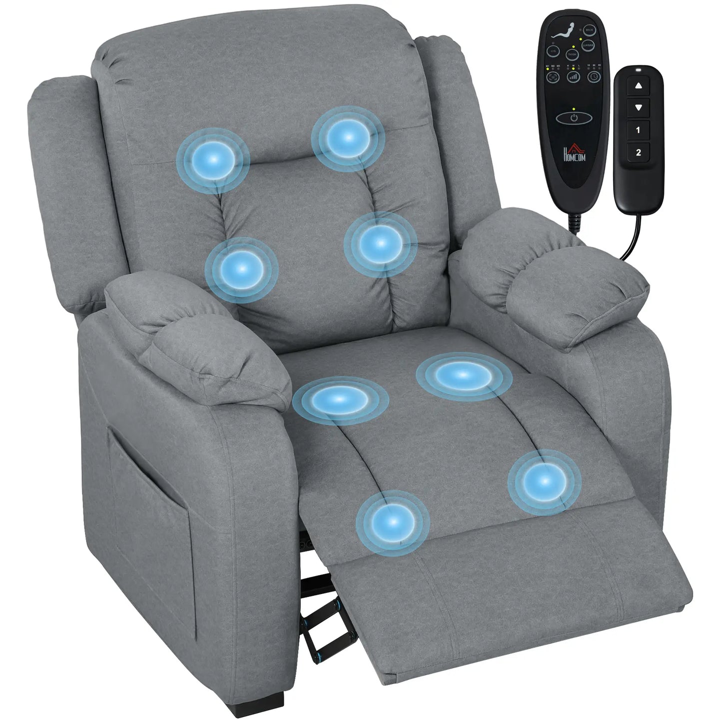 Massage Recliner Chair, Quiet Brushless Motor, Pet-Friendly Fabric, 2 Memory Positions, Grey Single Sofas at Gallery Canada