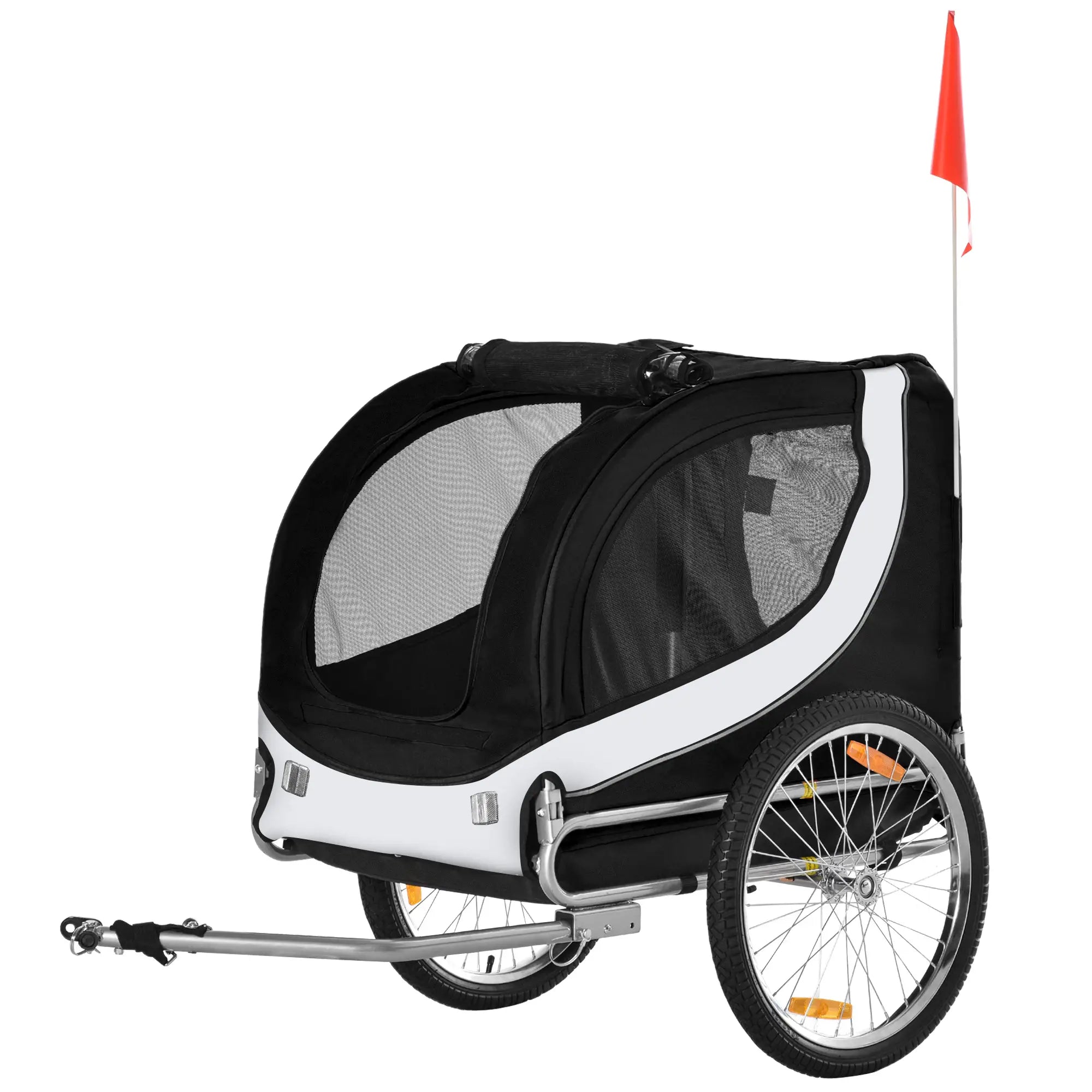 Dog Bike Trailer, Pet Cargo Carrier, Hitch, Reflectors, Flag, Medium, White Dog Bike Trailers & Strollers at Gallery Canada
