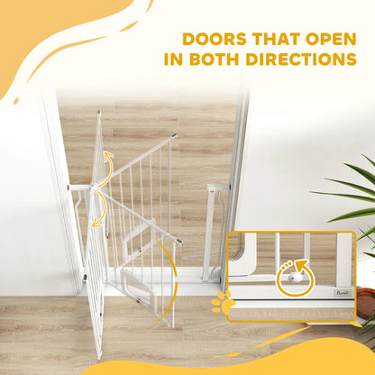 29.5-33.5" Adjustable Dog Gate with Cat Door, White