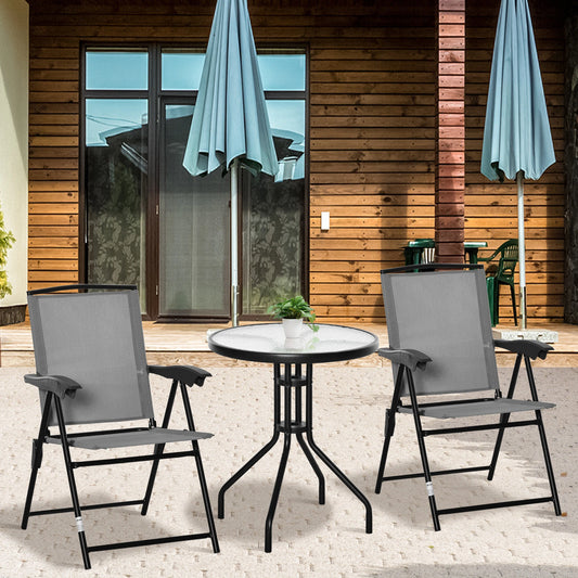 Folding Outdoor Bistro Set, Patio Table and Chairs, Round Dining Table, Grey Bistro Sets Grey at Gallery Canada