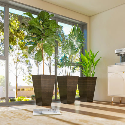 Ensemble de 3 Pots de Plante Hauts, Pot Fuselé de 28 Pouces avec Trous de Drainage, Marron