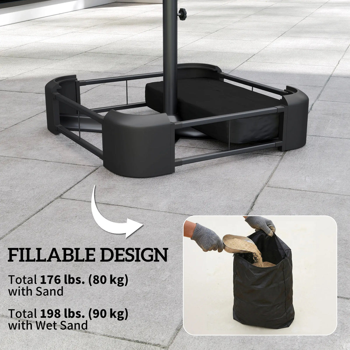 Sand Filled Parasol Base, 176 lbs, Heavy Duty Stand, Black Umbrella Bases at Gallery Canada
