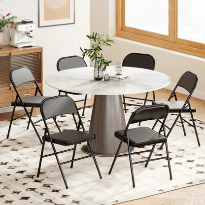 Set of 6 Metal Foldable Chairs, PU Leather Padded, Black Dining Chairs at Gallery Canada